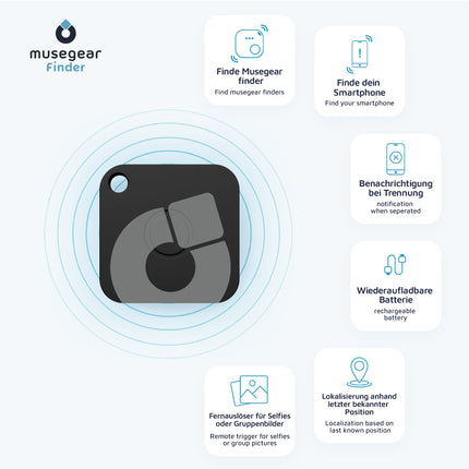 musegear Key Finder Rechargeable - must | laetav | Bluetooth-rakendusega Saksamaalt - 3 tk pakis | maksimaalne andmekaitse | must | iOS-i ja Androidi jaoks | võtmete leidmine