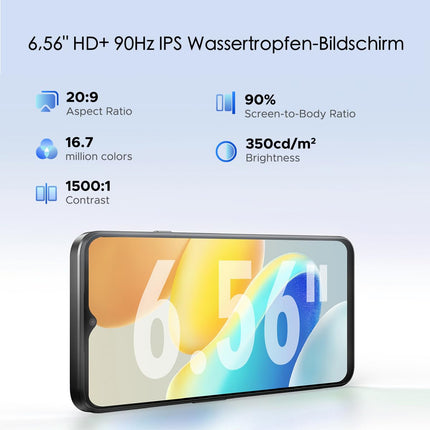DOOGEE N55 mobiiltelefon ilma lepinguta (Android 14 nutitelefon, 6,56" HD+ 90Hz ekraan) 9GB RAM+128GB ROM, 5150mAh aku, 13MP tehisintellektiga kaamera, kahe SIM-kaardiga 4G LTE, kaheksatuumaline, must