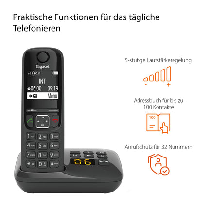 Gigaset AS690A Duo - 2 Cordless DECT Phones with Answering Machine - High-Contrast Display - Adjustable Sound Profiles - Hands-Free Function - Do Not Disturb, Black [German Version]