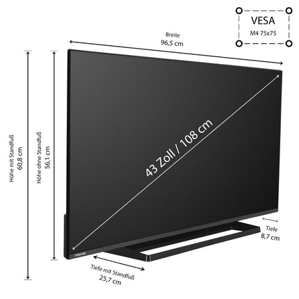 Toshiba 43LV3E63DAZ 43-tolline televiisor/VIDAA nutiteler (Full HD, HDR, kolmekordne tuuner, Bluetooth, Dolby Audio)