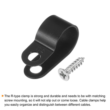 QUARKZMAN R-Type Cable Clip Wire Clamp, 13.2 mm 0.52 inch Nylon Screw Fastening Cable Tie Clips with Screws Black for Cable Management Pack of 200