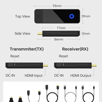 BEQOOL juhtmevaba HDMI saatja ja vastuvõtja - 4K dekodeerimine 1080P 60HZ väljund, kahesageduslik 2.4/5GHz, 98ft, video ja heli voogedastus sülearvutist, arvutist, digiboksist, kaamerast telerisse, projektorisse, monitori (must)