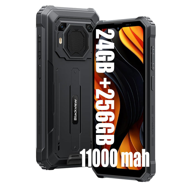 Blackview BV6200 Plus Outdoor Mobile Phone, 11000mAh, 24GB+256GB/2TB (2025), Smartphone Without Contract, 98DB Loudspeaker, 6.56" 90Hz, IP69K Waterproof, Construction Site Phone, 16MP+13MP/Dual 4G/OTG/GPS/NFC (Black)