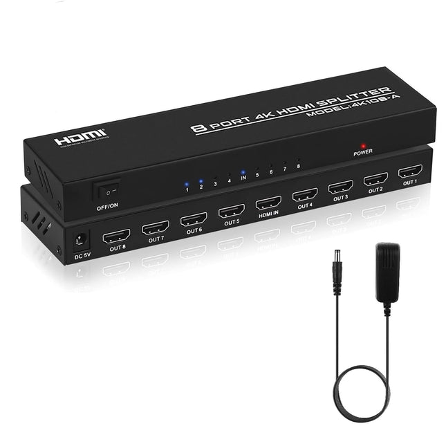 TCNEWCL 4K HDMI jaotur 1 sisend 8 väljundit samaaegne 1x8 audio-video HDMI jaotur toiteallikaga, toetab 3D-d, HDCP-d, ühildub HDTV, Xboxi, PS4, Blu-ray-mängija ja projektoriga
