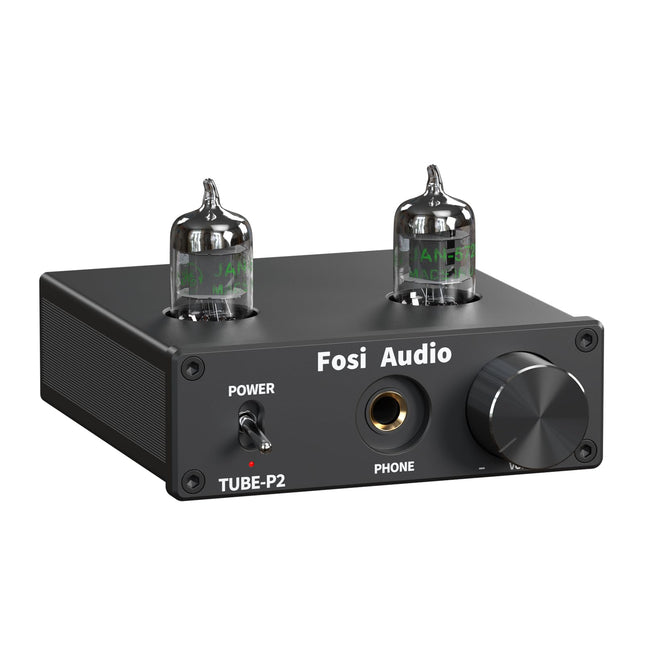 Fosi Audio P2 Tube Headphone Amplifier Vacuum Tube Preamplifier Mini Hi-Fi Stereo Audio with Low Ground Noise Output Protection for Headphones