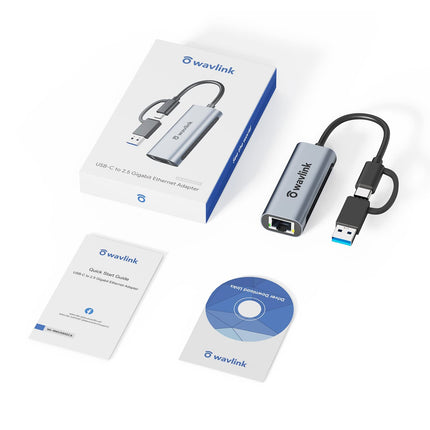 USB 3.0/USB C to 2.5G Ethernet Adapter, WAVLINK USB LAN Adapter with 2500Mbps, Thunderbolt Network Adapter for Mac OS, Windows, Linux, Dell XPS, Surface Pro, etc.