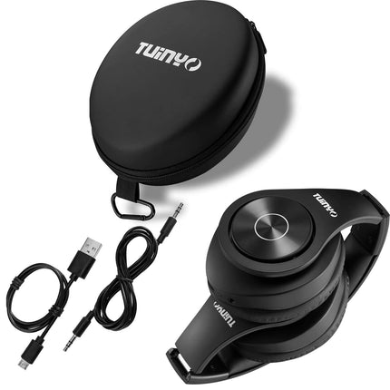TUINYO Bluetooth-kõrvaklapid kõrva peale, juhtmevabad kõrvaklapid mikrofoniga, HiFi stereo, kokkupandavad ja kerged juhtmevabad peakomplektid teleri/arvuti/mobiiltelefoni ja reisimise/töö jaoks (mustad)