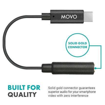 Movo 3.5mm TRRS Microphone Adapter Cable to USB-C Male Dongle Compatible with Apple iPhone 15/16 and later, iPad Smartphones and Tablets Optimized for Microphones / Pro Audio