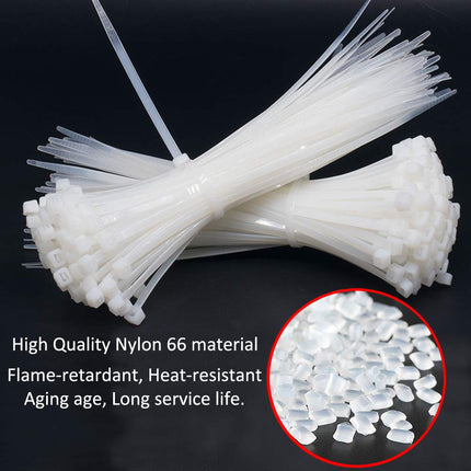 ETOPARS 250 Pieces White 350mm x 4.8mm Self-Locking Plastic Cable Ties Self-Adhesive Protected Wire Cable Locking Tool 22kg Tensile Strength