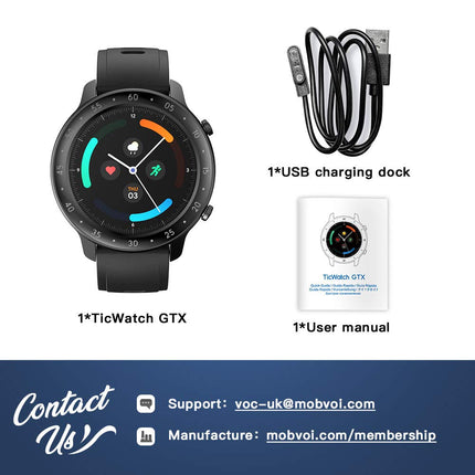 TicWatch GTX Fitness nutikell sulle, 10-tunnise akueaga, IP68 veekindlusega, pulsimõõtjaga, sonno-monitoriga