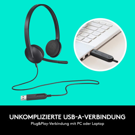 Logitech H340 kõrvaklapid mikrofoniga, stereo peakomplekt, reguleeritav mürasummutav mikrofon, pöörlevad kõrvapadjad, USB-port, 1,8 m kaabel, PC/Mac/sülearvuti - must