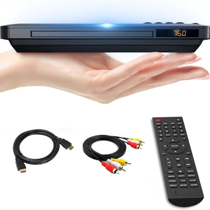 Maite Slim DVD-mängija, üliõhuke DVD-mängija telerile, regioonivaba DVD-CD-mängija HDMI RCA-ühendus, HD 1080P ülesskaleerimine, USB-sisend, veaparandus, kaasas HDMI RCA-kaabel ja kaugjuhtimispult