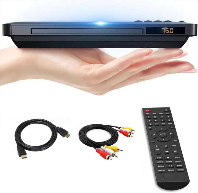 Maite Slim DVD-mängija, üliõhuke DVD-mängija telerile, regioonivaba DVD-CD-mängija HDMI RCA-ühendus, HD 1080P ülesskaleerimine, USB-sisend, veaparandus, kaasas HDMI RCA-kaabel ja kaugjuhtimispult