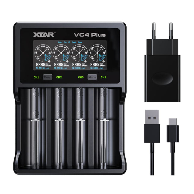 18650 akulaadija 4 pesaga XTAR VC4 Plus kiirlaadija 3,6 V 3,7 V Li-ion 18650 18700 26650 32650 1,2 V NI-MH NI-CD AAA akude laadija. Selle laadija maksimaalne voolutugevus on 3 A.