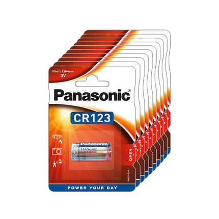 Panasonic CR123 cylindrical lithium battery for lightweight devices with high energy requirements such as smoke detectors, alarm systems, headlamps, cameras, 3V, 10 packs (10 pieces)