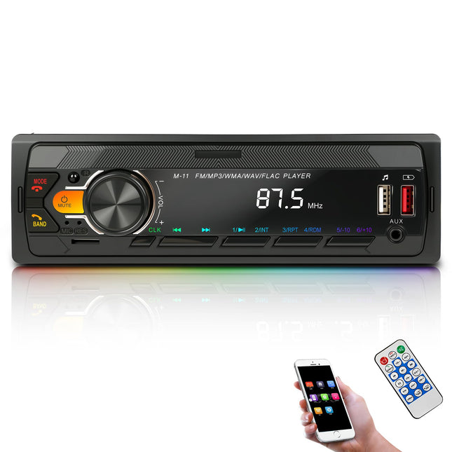 Autoraadio Bluetooth 5.0, FM/AM/7 värvitooniga autoraadio Bluetooth käed-vabad süsteemiga, 1 DIN autoraadio 2 USB/AUX/SD/MP3 mängija puldiga, iOS/Android tugi