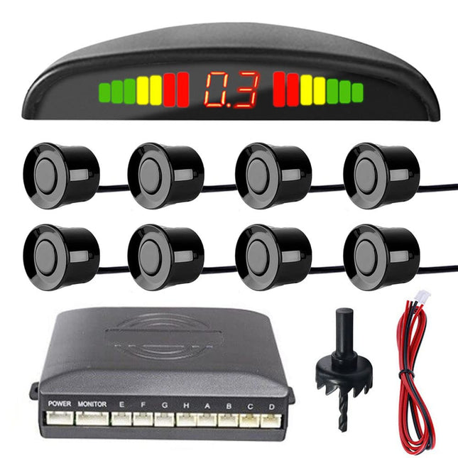MOCNT Car Parking Aid 8 Sensors Reversing Aid Vehicle Reversing Alarm Parking System Rear Parking Sensors Reversing Parking Aid Reversing Radar System Buzzer Alarm Warning Black