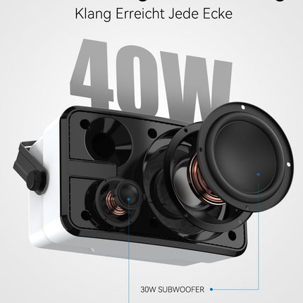 Plyee Audio 400W Bluetooth-kõlar välistingimustes kasutamiseks, juhtmevaba sünkroonitud kõlar, IPX5 veekindel, võimas bass, seinale kinnitatav, terrassile, verandale, vaatetorni, garaaži, 2 tk pakis, MZ-621