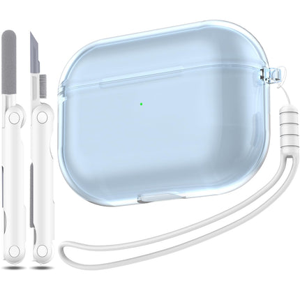 MHYALUDO läbipaistev ümbris, mis ühildub Airpods Pro ümbrisega, ühildub Airpods Pro (2019) ümbrisega, läbipaistev pehme löögikindel kaitseümbris nööri puhastuspulgaga, sinine