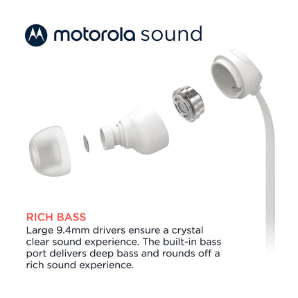 Motorola Sound Earbuds 3C-S kõrvasisesed kõrvaklapid mikrofoniga, mugav istuvus, käed-vabad kõned, kõrglahutusega heli, turvaline disain, USB-C port, valge