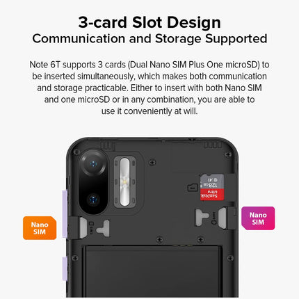 Ulefone Android 12 nutitelefon, Note 6T, 3 GB + 64 GB, 8,5 mm üliõhuke 4G kahe SIM-kaardiga mobiiltelefon, 6,1-tolline HD+ ekraan, 3 kaardipesaga disain, 13 MP + 5 MP kaamera, näotuvastus, GPS, lilla