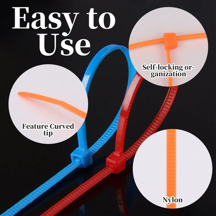 700 Pieces Colored Cable Ties, 2.5 mm x 200 mm Zipper Ties, 8" Long Nylon Zipper Ties, Self-Locking Cable Ties, Heavy-Duty Tie Straps for Home, Office, Garden (8 in)
