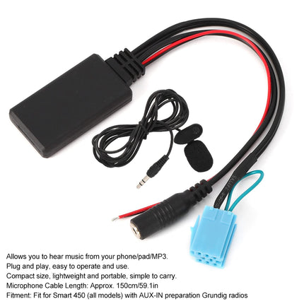 Auto AUX-IN adapter, 8-kontaktiline Bluetooth AUX IN kaabel, audio- ja videolisaseadme sisendadapter mikrofoniga, käed-vabad süsteem Smart Fortwo 450 jaoks