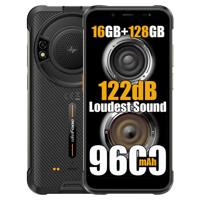 Ulefone Power Armor 16S Outdoor Smartphone without Contract, Android 13 16GB+128GB+2TB Outdoor Smartphone without Contract, 3.5W Speaker, 9600mAh, 50MP, 5.93" FHD+, IP68 Mobile Phone, Dual 4G LTE NFC GPS OTG, Black