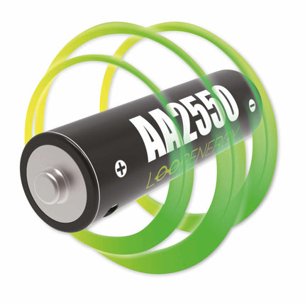 VERICO LoopEnergy AA 2550, Mignon, rechargeable USB-C battery AA 1.5V 2550mWh (1700mAh) Li-Ion battery, fast charging via USB-C connection in approx. 2 hours, 2-pack AA, 1 cable USB-A to 2 x USB-C