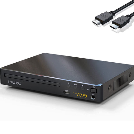 Kompaktne DVD-mängija telerile - HD DVD CD-mängija ilma koodita, HDMI (1080p HD ülesskaleerimine)/AV/koaksiaalväljundiga, USB-sisendi ja mikrofoniväljundiga (1,5 m HDMI-kaabliga)