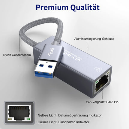 USB 2.5Gb Etherneti adapter, USB 3.0 kuni RJ45 2.5GbE LAN võrguadapter, 2500/1000/100/10 Mbps gigabaidise Etherneti internetiadapter MacOS-ile, Windowsile, Linuxile, Steam Deckile, PC-le, NAS-ile, sülearvutile, tahvelarvutile, serverile
