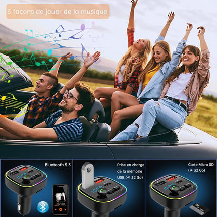 Bluetooth 5.3 FM-saatja, autoraadio adapter, QC3.0 kiirlaadimisega LED-ekraan, juhtmevaba Bluetooth MP3-mängija, toetab USB-d ja TF-kaarti