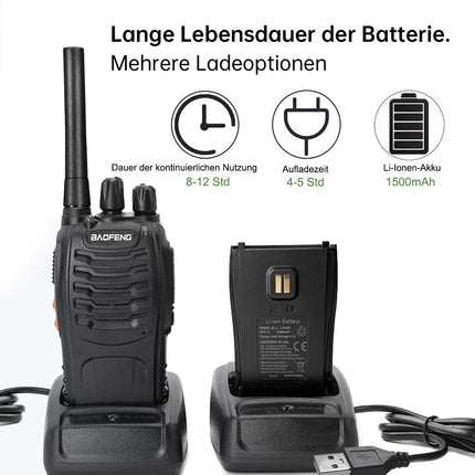 Baofeng Walkie Talkie PMR446 kahesuunaline raadio professionaalne intercom 16 kanaliga raadiovastuvõtja saatja-vastuvõtja, kaasa arvatud aku, peakomplekt ja USB laadimisjaam (3 pakki)