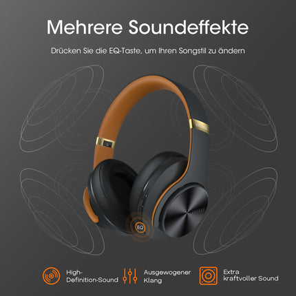 DOQAUS Bluetooth-kõrvaklapid kõrva peale, kuni 90 tundi juhtmevabad kõrvaklapid 3 ekvalaiseri režiimiga, HiFi stereo kokkupandavad peakomplektid mikrofoniga, pehmed kõrvapadjad reisimiseks/kontorisse/mobiiltelefoni/arvuti/sülearvutite jaoks, südaöömust