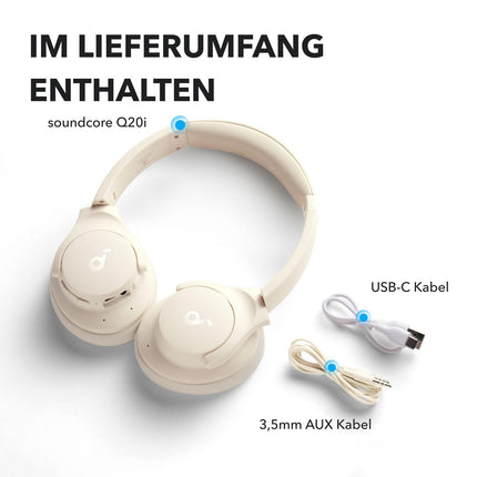 Soundcore by Anker Q20i juhtmevabad Bluetooth-kõrvaklapid hübriidse aktiivse mürasummutusega, 40-tunnine mänguaeg ANC-režiimis, kõrglahutusega heli, sügav bass, kohandamine rakenduse kaudu (valge)
