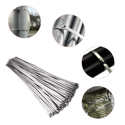 Roostevabast terasest kaablisidemed, 100 tk, 200 mm x 4,6 mm, kaablisidemed, metallsidemed, väljalaskefoolium, tihendussidemed,