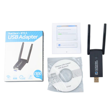 BOOBRIE WLAN-pulk arvutile, kahe sagedusribaga 2,4 GHz, 5 GHz antenniga, USB 3.0 adapter, 1300 Mbps koos MU-MIMO-ga, traadita WLAN-pulk sülearvutile/lauaarvutile/PC-le, ühildub Windows 10/8/7/Vista/XP ja Mac OS X-iga