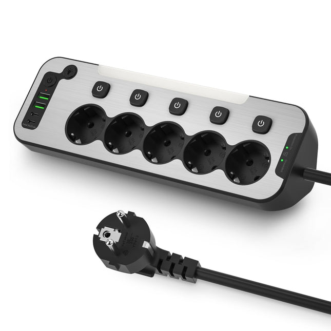 Nurgapistikupesa kööki ja kontorisse, pikendusjuhe eraldi lülitatav 5-suunaline, lauapistikupesa USB C-ga, seinale kinnitatav mitmikpistikupesa lülitiga, metallist pikendusjuhe ülepingekaitsega 2M kaabel, must