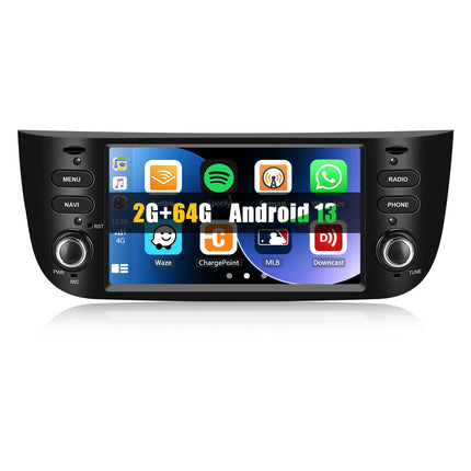 [2+64G] SIXWIN Android 13 autoraadio Punto (10-16)/Linea (12-15) mudelitele koos Carplay/Android Auto/Mirrorlinkiga, 6,2-tolline mahtuvuslik puuteekraan, toetab WiFi, GPS, FM, Bluetooth EQ