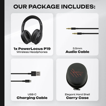 PowerLocus P19 Bluetooth kõrvaklapid, juhtmevabad kõrvaklapid mikrofoniga, 70 tundi mänguaega, Hi-Fi sügav bass, kokkupandav peakomplekt iPadile/telefonidele/sülearvutitele/arvutile (must/hall)