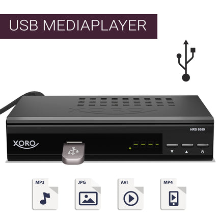 XORO digitaalne FullHD satelliitvastuvõtja HRS 8689 2-in-1 kaugjuhtimispuldiga, toetab Unicable 1/2, JESS, USB 2.0 meediapleierit, HDMI, SCART ja S/PDIF väljundit