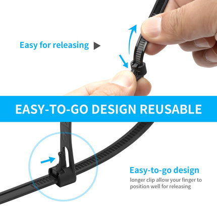 Armpow 100 Pack 7.6mm x 450mm Cable Ties Reusable UV-Resistant Strong Nylon Releasable Cable Ties with 50kg Tensile Strength (Black)