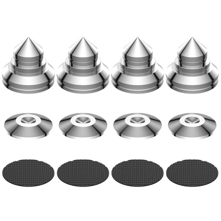 Tertullus 4 pieces speaker spikes, stainless steel height-adjustable subwoofer spikes, absorber feet with spikes and washers for HiFi devices and speakers