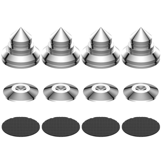 Tertullus 4 pieces speaker spikes, stainless steel height-adjustable subwoofer spikes, absorber feet with spikes and washers for HiFi devices and speakers