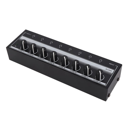 Focket 8-kanaliline stereo kõrvaklapivõimendi, kaasaskantav mini kõrvaklappide jaotur, 3,5 mm TRS 12 V stereovõimendi heli mikseriks, referentsmonitooringuks, isiklikuks kuulamiseks