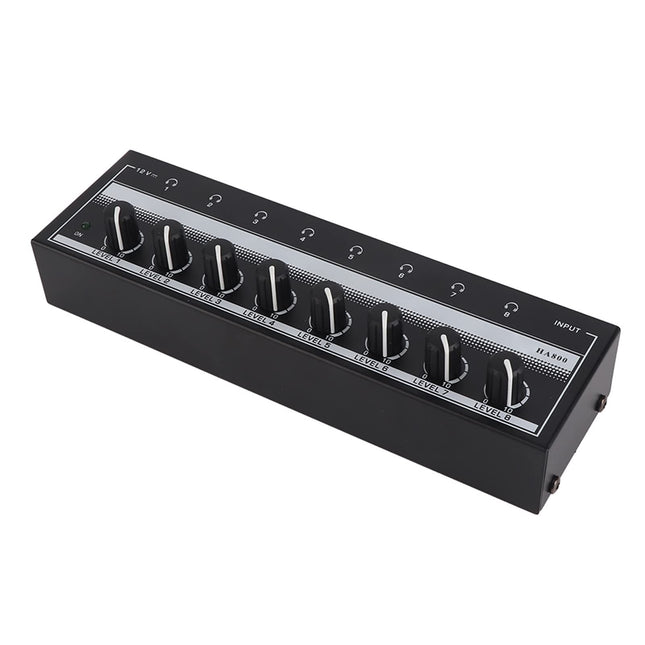 Focket 8-kanaliline stereo kõrvaklapivõimendi, kaasaskantav mini kõrvaklappide jaotur, 3,5 mm TRS 12 V stereovõimendi heli mikseriks, referentsmonitooringuks, isiklikuks kuulamiseks