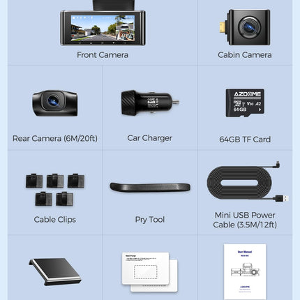 AZDOME 4K autokaamera 4K+ 1080P+ 2.5K ees, taga, sees, kahe STARVIS kaameraga, 64GB SD-kaart, WiFi, GPS, öönägemine, parkimismonitor, tsükkelsalvestus, WDR, G-andur, 3.19” kuumakindel, M550 MAX