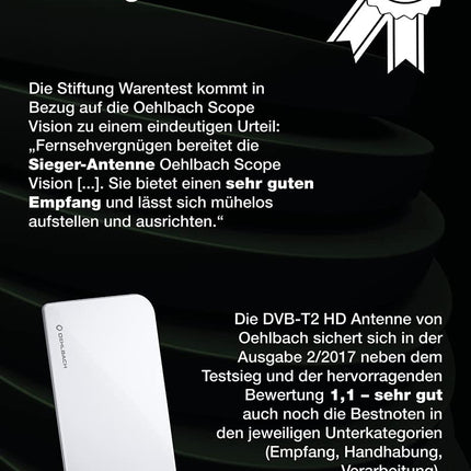 Oehlbach Scope Vision DVB-T2 HD antenn - digitaalne siseantenn - USB toide - aktiivne DVB-T2 võimendi - siseantenn, testi võitja - valge