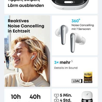 Ankeri Soundcore Liberty 4 Pro, juhtmevabad mürasummutavad kõrvaklapid, 7 anduriga kõrvaklapid, reaalajas ANC, 2x kiirlaadimine, stuudiokvaliteediga Hi-Fi muusika, selged kõned 6 mikrofoni ja tehisintellektiga