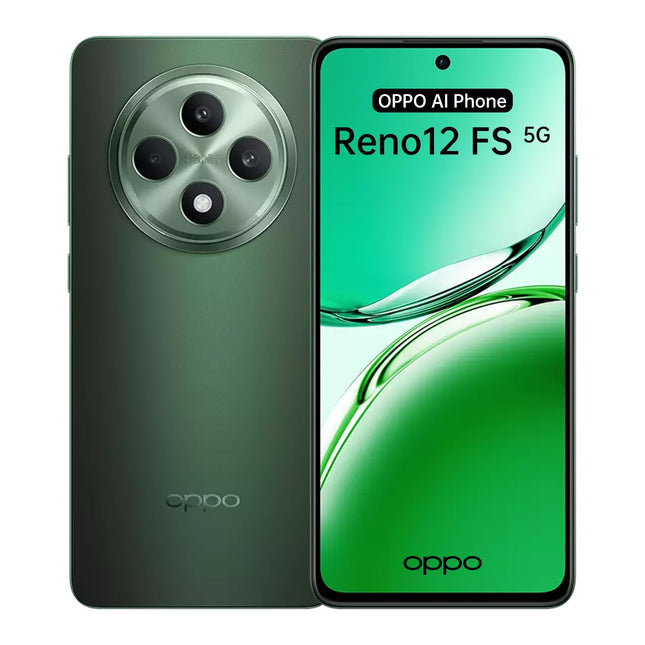 OPPO Reno12 FS 5G 12+512GB, Android nutitelefon ilma lepinguta, mobiiltelefon, 120Hz 6.67" OLED ekraan, Dimensity 6300, 50MP tehisintellektiga põhikaamera, SUPERVOOC 45W, 5000mAh aku, IP64 kaitse, NFC, roheline